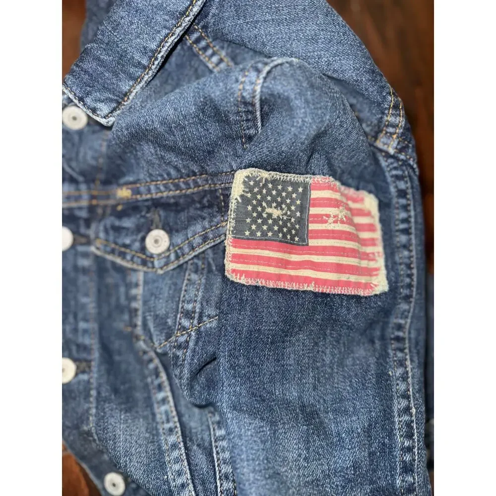 Ralph Lauren Denim Trucker Jacket boys size 5 American Flag patch